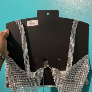 Silver Rhinestone Mesh Bralette